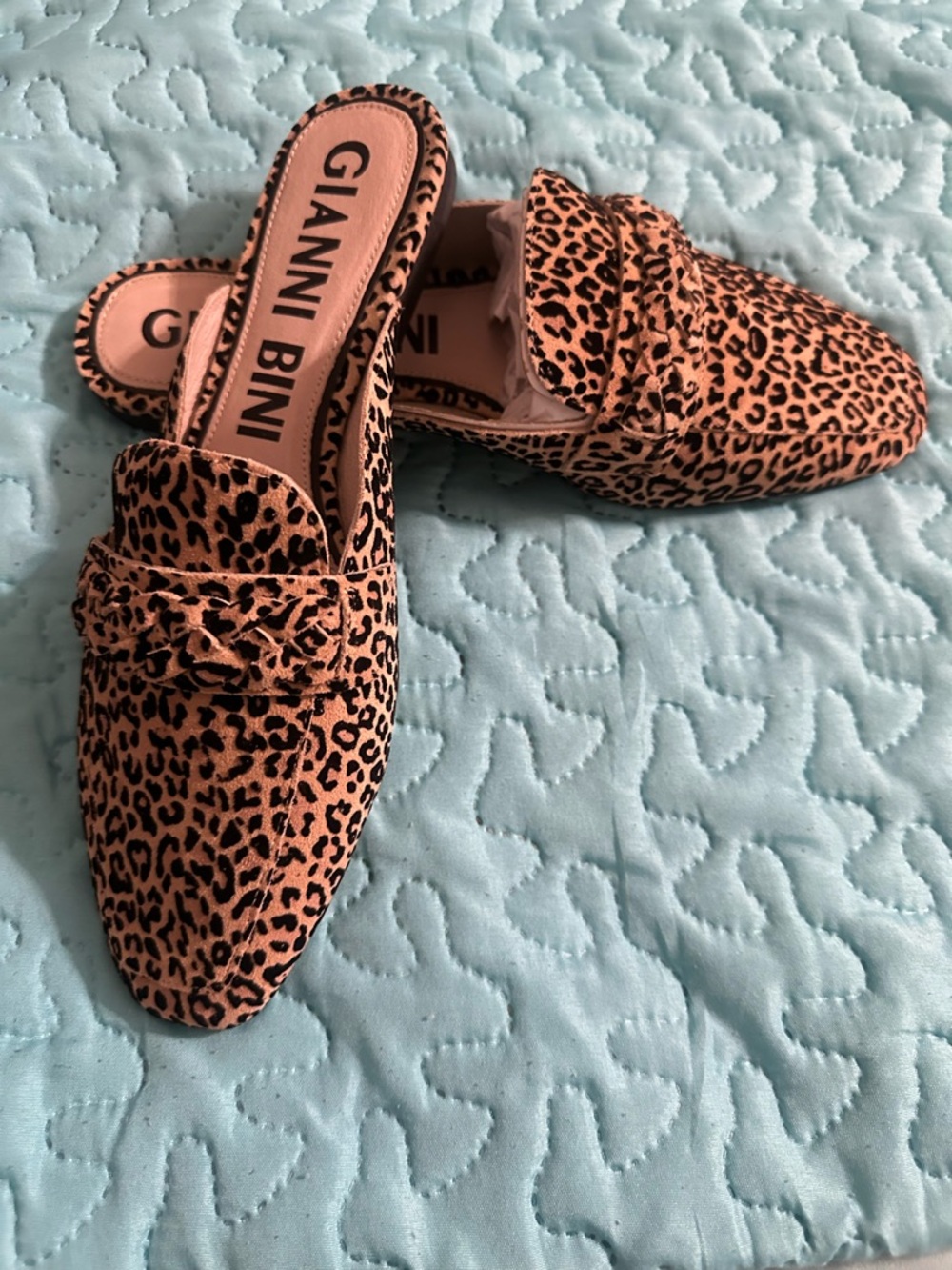 Gianni Bini Leopard-Print Backless Mules - Tan/Black